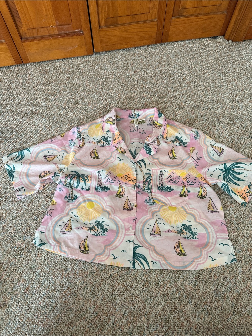Cynthia Rowley Pastel Pink Tropical Print Pajama Shirt